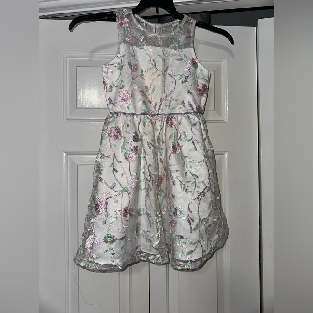Rare Editions Floral Embroidered Dress - White and Purple
